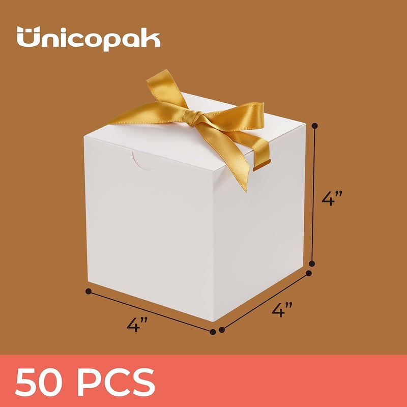 UnicoPak 50 Pack 4x4x4 White Gift Boxes, Elegant Small Gift Boxes with Lids for Birthday Wedding Holiday Christmas, Gift Box for Ornaments Treats Candle Mug Crafting - Image 2
